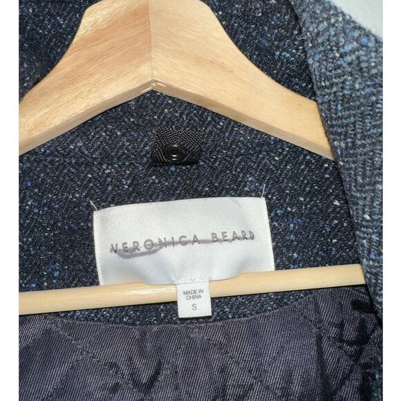 Veronica Beard Tawny Wool Blend Hooded Parka/Coat Navy Blue Tweed Size Small - Picture 4 of 10